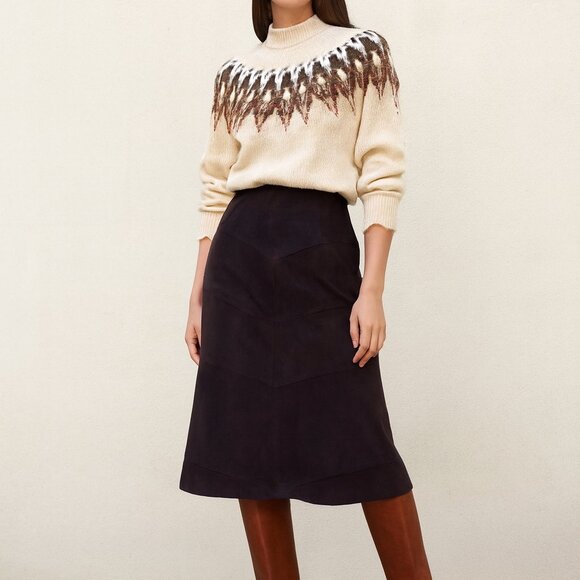 Vintage WORTH 100% Leather Suede Midi Skirt size 14 Patchwork Minimalist Y2K - Picture 11 of 11